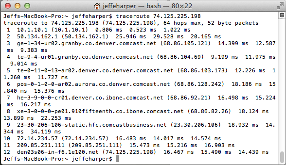 Example of traceroute